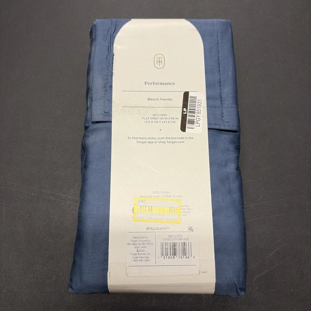 Full 400 Thread Count Performance Flat Sheet Metallic Blue Threshold Cotton 0639